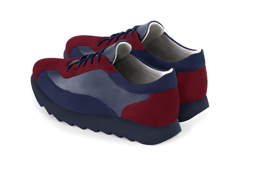 French elegance and refinement for these burgundy red and denim blue three-tone dress sneakers, 
                available in many subtle leather and colour combinations. Nice Sneakers of "Ville". 
Fine and elegant, it will replace a traditional model.
All color combinations are possible, have fun customizing it.  
                Matching clutches for parties, ceremonies and weddings.   
                You can customize these sneakers to perfectly match your tastes or needs, and have a unique model.  
                Choice of leathers, colours, and soles. 
                Wide range of materials and shades carefully chosen.  
                Small and large shoe sizes - Florence KOOIJMAN